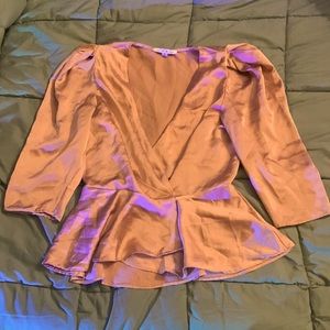 Satin Feel Beige V Neck Blouse